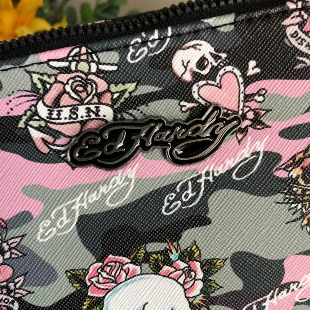 Ed Hardy Pink and Black Women's COSMETIC Case Bag